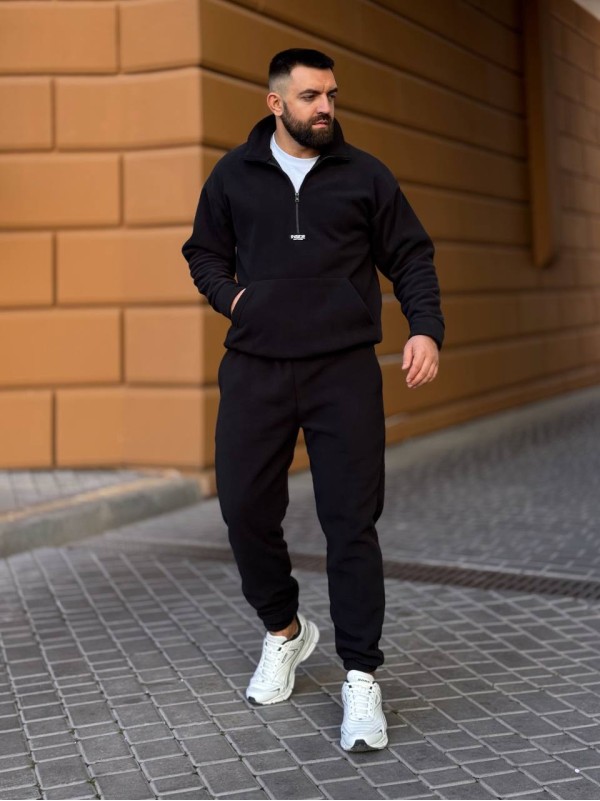 Чоловічий  флiсовий костюм чорного кольору 35065