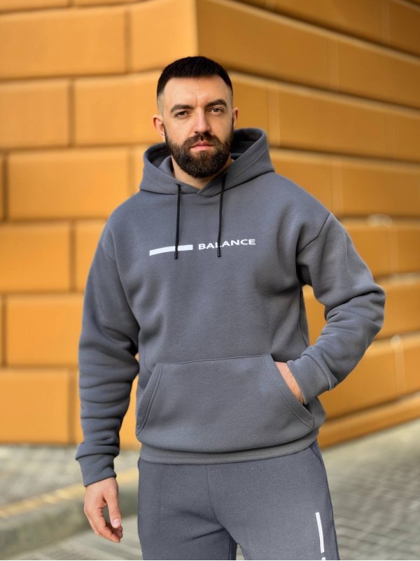 Теплий чоловічий костюм з написом графiтового кольору 35071