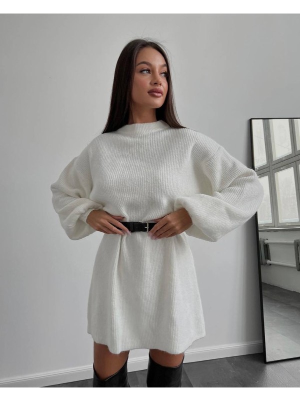 Ангорова сукня з поясом молочного кольору 35072