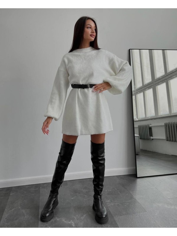 Ангорова сукня з поясом молочного кольору 35072