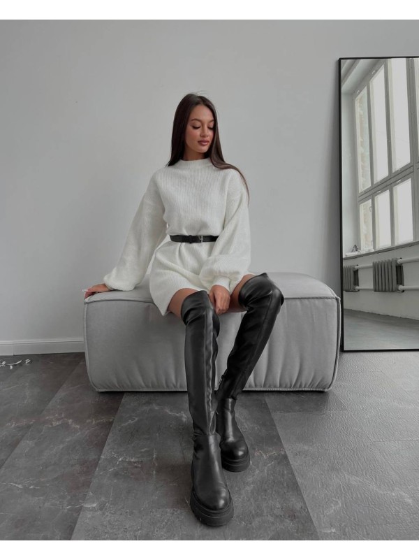 Ангорова сукня з поясом молочного кольору 35072