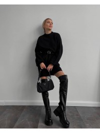 Ангорова сукня з поясом чорного кольору 35073