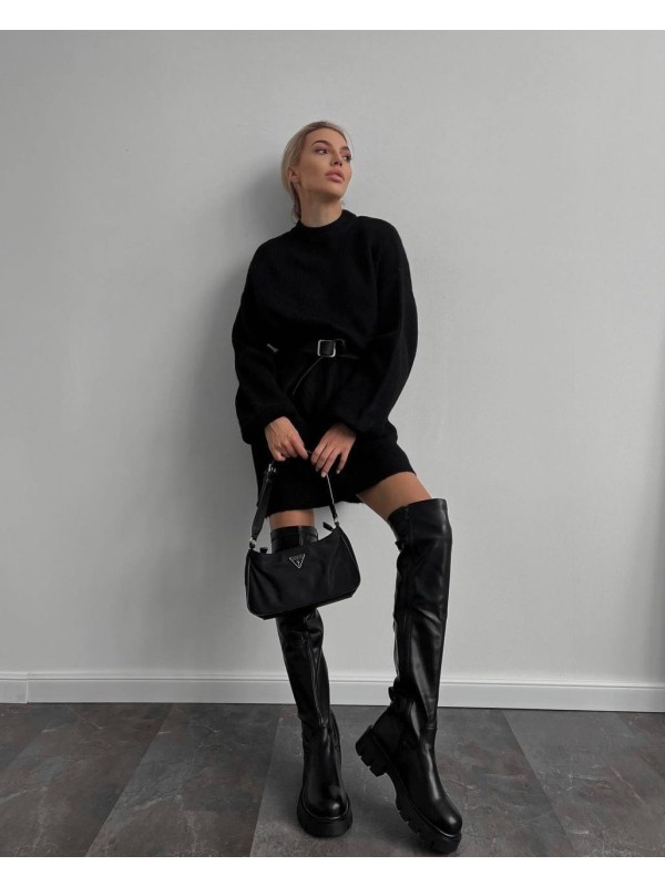 Ангорова сукня з поясом чорного кольору 35073