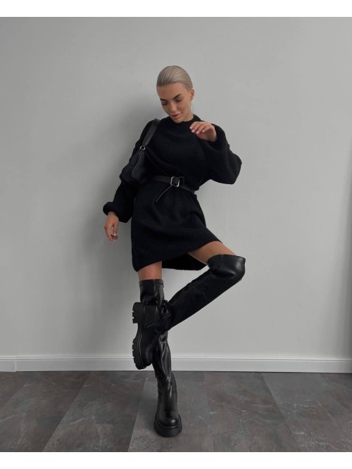 Ангорова сукня з поясом чорного кольору 35073