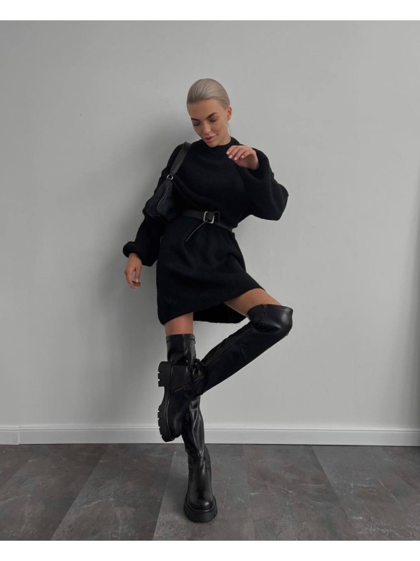 Ангорова сукня з поясом чорного кольору 35073