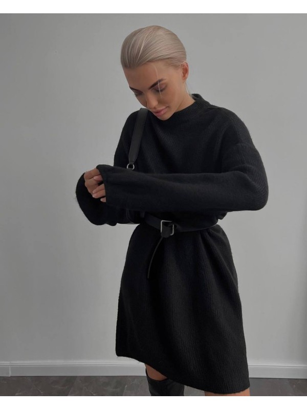 Ангорова сукня з поясом чорного кольору 35073