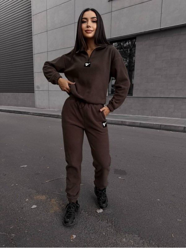 Жіночий костюм флісовий коричневого кольору 35075