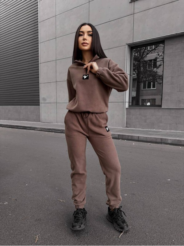 Жіночий костюм флісовий кавового кольору 35076