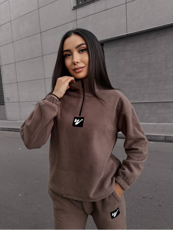 Жіночий костюм флісовий кавового кольору 35076