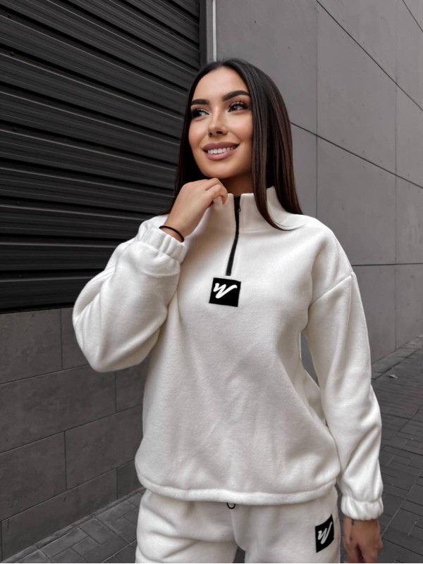 Жіночий костюм флісовий молочного кольору 35077