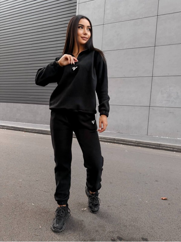 Жіночий костюм флісовий чорного кольору 35078