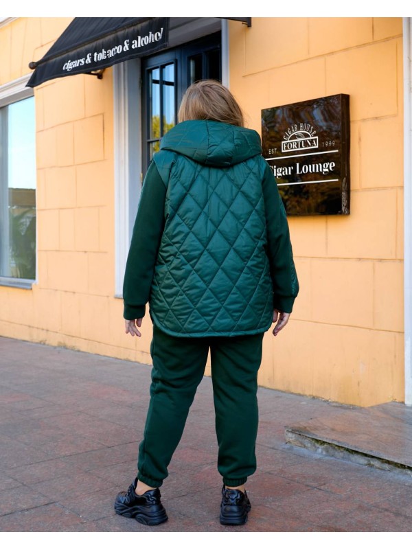 Жіночий теплий костюм штани+куртка смарагдового кольору 35081