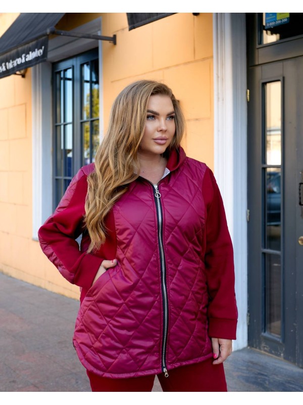 Жіночий теплий костюм штани+куртка бордового кольору 35082