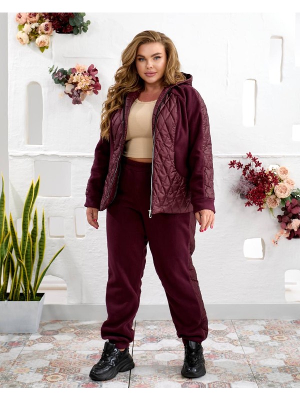 Жіночий теплий костюм штани джогери+куртка бордового кольору 35094