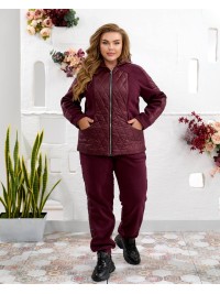 Жіночий теплий костюм штани джогери+куртка бордового кольору 35094