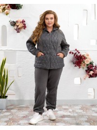 Жіночий теплий костюм штани джогери+куртка графiтового кольору 35097