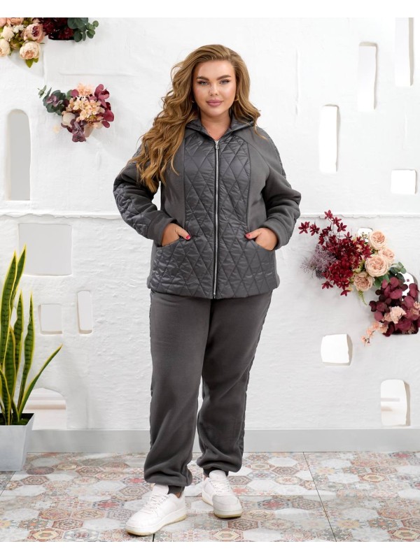 Жіночий теплий костюм штани джогери+куртка графiтового кольору 35097