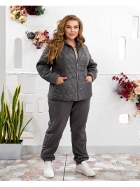 Жіночий теплий костюм штани джогери+куртка графiтового кольору 35097