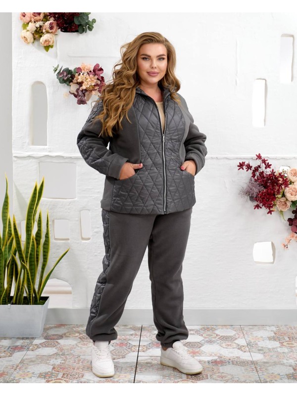 Жіночий теплий костюм штани джогери+куртка графiтового кольору 35097