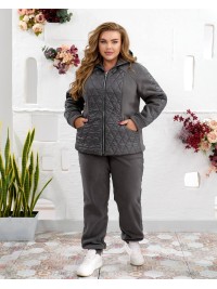 Жіночий теплий костюм штани джогери+куртка графiтового кольору 35097