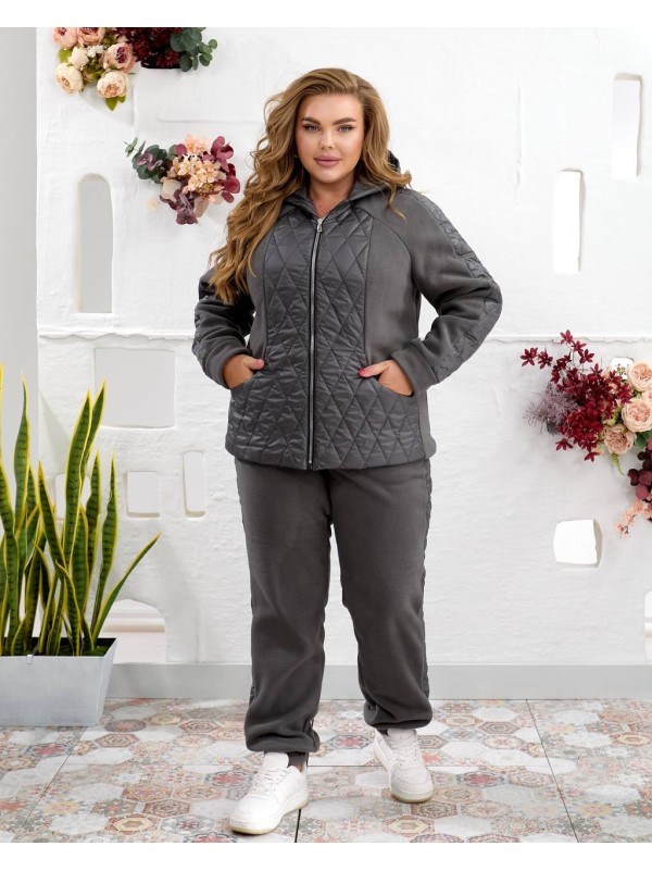 Жіночий теплий костюм штани джогери+куртка графiтового кольору 35097