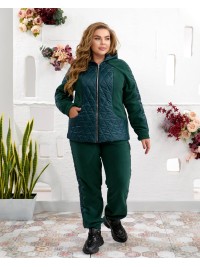 Жіночий теплий костюм штани джогери+куртка смарагдового кольору 35098