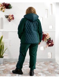 Жіночий теплий костюм штани джогери+куртка смарагдового кольору 35098