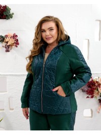 Жіночий теплий костюм штани джогери+куртка смарагдового кольору 35098