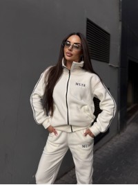 Жіночий костюм флісовий молочного кольору 35105