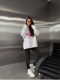 Жіноче худі вільного крою з написом сiрого кольору 35106