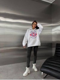 Жіноче худі вільного крою з написом сiрого кольору 35106