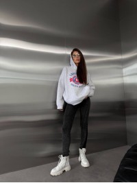 Жіноче худі вільного крою з написом сiрого кольору 35106