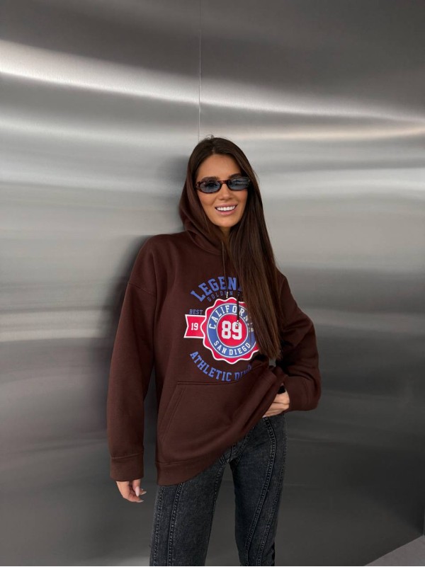 Жіноче худі вільного крою з написом коричневого кольору 35107