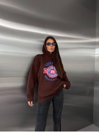 Жіноче худі вільного крою з написом коричневого кольору 35107