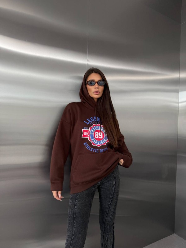 Жіноче худі вільного крою з написом коричневого кольору 35107