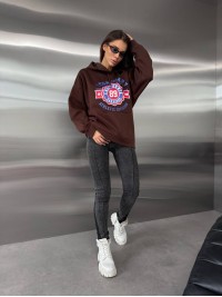 Жіноче худі вільного крою з написом коричневого кольору 35107