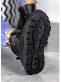 Жіночі шкіряні спортивні черевики (байка) чорного кольору 35108