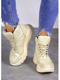 Жіночі шкіряні спортивні черевики (хутро) бежевого кольору 35110