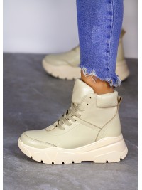 Жіночі шкіряні спортивні черевики (хутро) бежевого кольору 35110