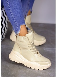 Жіночі шкіряні спортивні черевики (хутро) бежевого кольору 35110