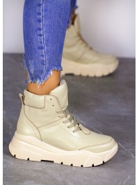 Жіночі шкіряні спортивні черевики (байка) бежевого кольору 35111