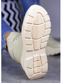 Жіночі шкіряні спортивні черевики (байка) бежевого кольору 35111