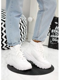 Жіночі шкіряні спортивні черевики (хутро) білого кольору 35112