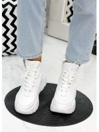 Жіночі шкіряні спортивні черевики (хутро) білого кольору 35112