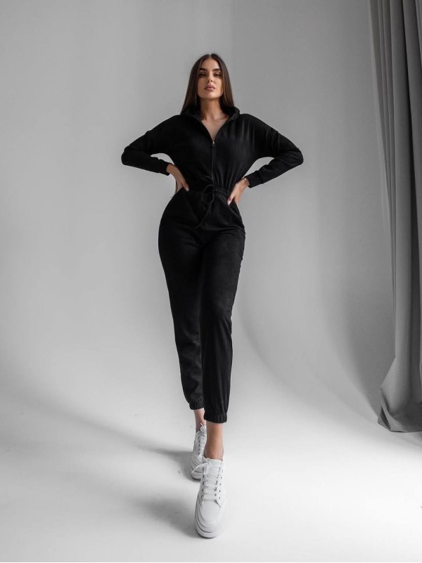 Замшевий жiночий комбінезон чорного кольору 35133