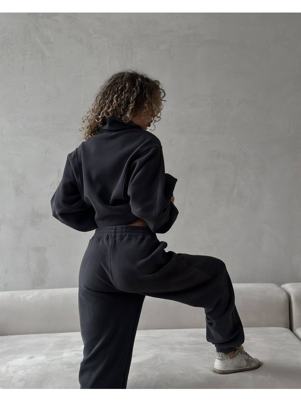 Жіночий теплий костюм на змiйцi графiтового кольору 35134