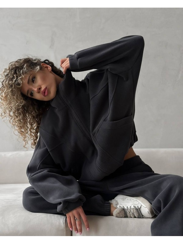 Жіночий теплий костюм на змiйцi графiтового кольору 35134