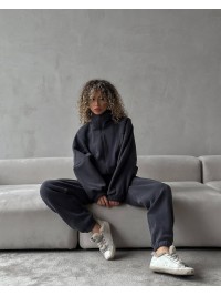 Жіночий теплий костюм на змiйцi графiтового кольору 35134