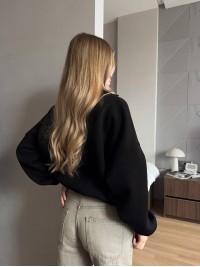 Жіноче худі вільного крою чорного кольору 35139