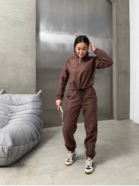 Жіночий теплий костюм кавового кольору 35147